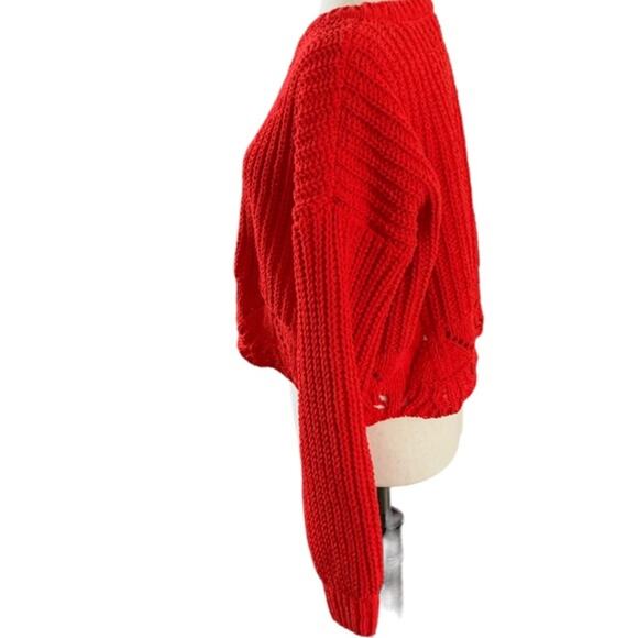 Ayla Ruby bright red chunky knit crewneck sweater cropped size s small - Picture 3 of 7